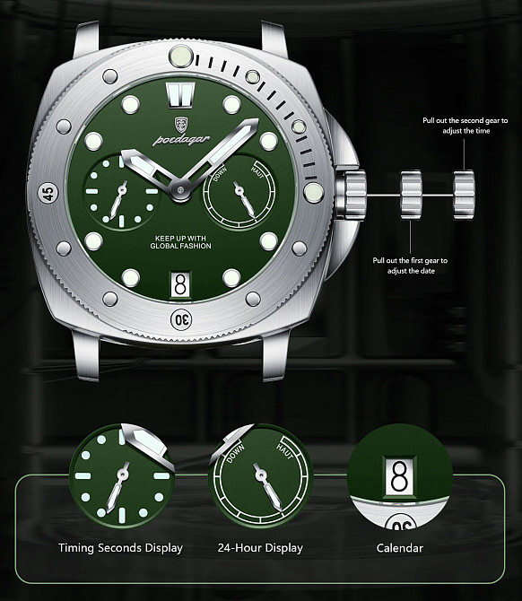 Часы мужские наручные кварцевые Poedagar Select Зеленый Киев - изображение 19