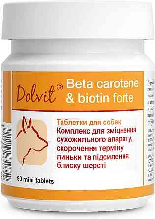 Вітамінно-мінеральна добавка для собак Dolvit Beta Caroten & Biotyna Forte Mini 90 таблеток Dolfos Вінниця