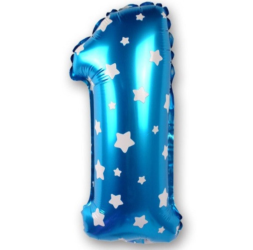 Шарик цифра 1 фольгированная со звездочками 32 дюйма голубой Киев - изображение 1