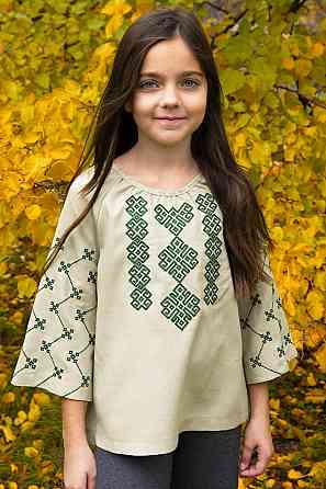 Вишиванка для дівчаток, лляна оливкова топ 164 Київ
