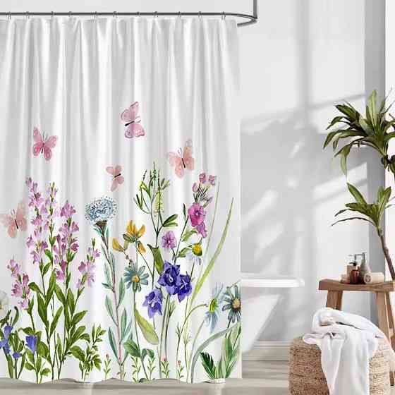 Тканинна шторка-фіранка для ванної Aquarius 180 х 180 см з кільцями - Польові квіти - 100% поліестер Буча