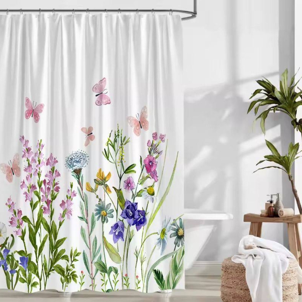 Тканинна шторка-фіранка для ванної Aquarius 180 х 180 см з кільцями - Польові квіти - 100% поліестер Буча - фото 1