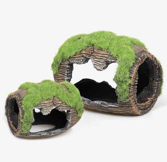 Декор для акваріума "Затонувший бочка з мохом" - розмір 12 на 10 см, смола, акваріумний декор коричневий Київ