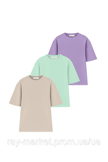 Набір футболок оверсайз чоловічих 3 шт "U0104-Cream-Green-Lilac" Київ - фото 1