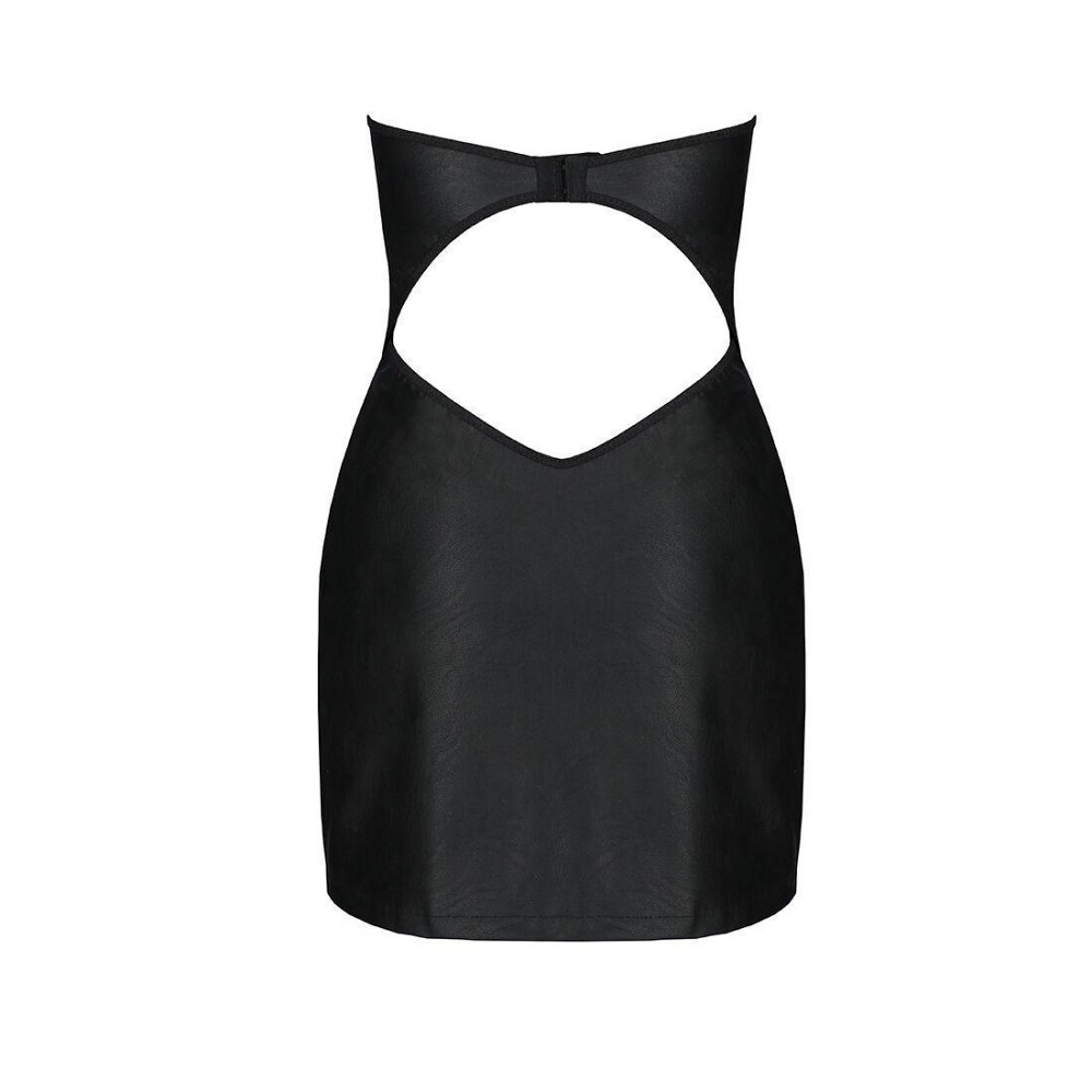 Мінісукня з екошкіри Passion CELINE CHEMISE black L/XL, шнурівка, трусики в комплекті Sex Aura Київ - фото 6