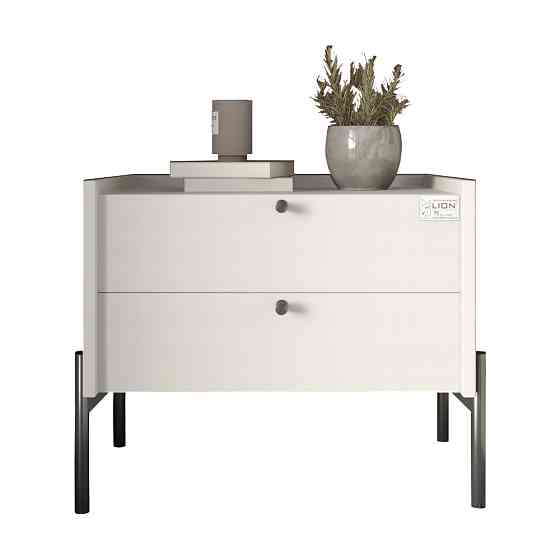 Тумба приліжкова LION Wood з двома шухлядами Німфея Альба (білий) (чорні ножки) (LION-041358) ТОП Львів