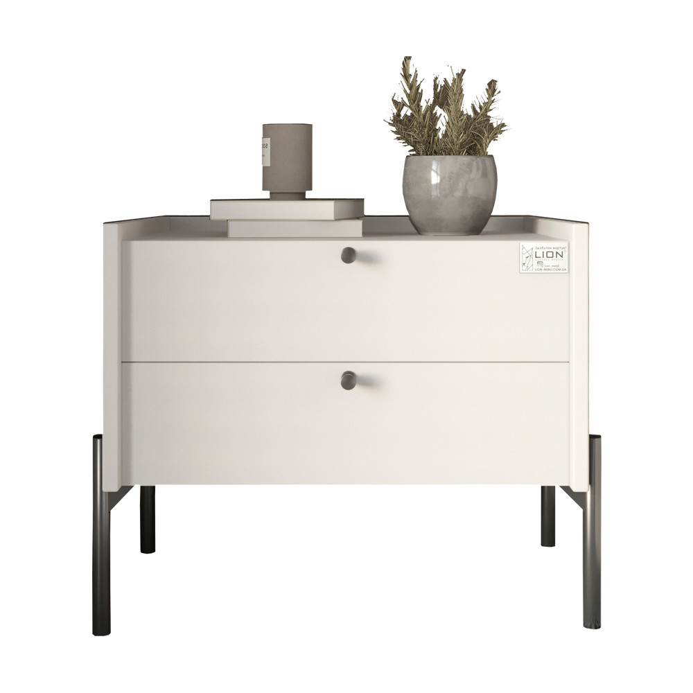 Тумба прикроватная LION Wood с двумя ящиками Нимфея Альба (белый) (черные ножки) (LION-041358) ТОП Львов - изображение 2