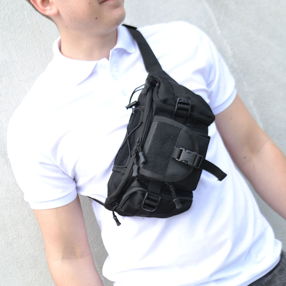 Чорна сумка чоловіча тактична нагрудна, Нагрудна чоловіча сумка тактична чорна ЗСУ EZ-28 Львів - фото 20