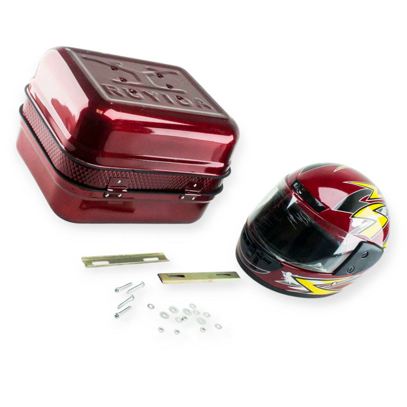 Багажник (кофра) DELTA железная красная с шлемом мото Мукачево - изображение 1