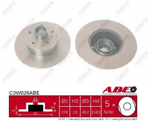 Гальмівний диск ABE C4K002ABE для Audi A4 (B6, B7), Volkswagen Passat (B5, B6) (2000–2008) — безпечне гальмування та тривалий ресу Ковель