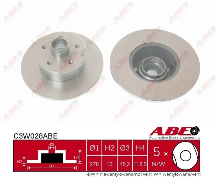 Гальмівний диск ABE C4K002ABE для Audi A4 (B6, B7), Volkswagen Passat (B5, B6) (2000–2008) — безпечне гальмування та тривалий ресу Ковель - фото 2