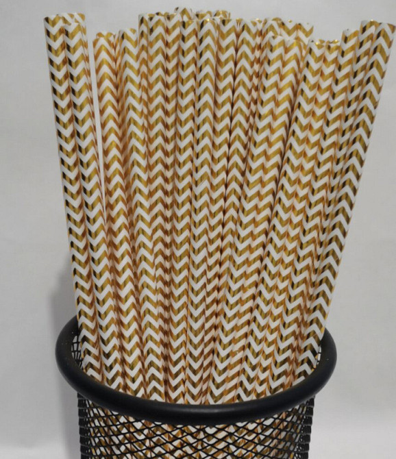 Коктейльні трубочки з геометричним принтом 25 штук 20 см золотистий Київ - фото 2