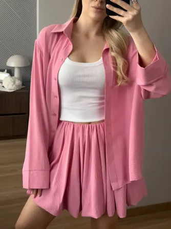 Жіночий костюм 2-ка з сорочкою та спідницею — креп жатка, oversize Одеса