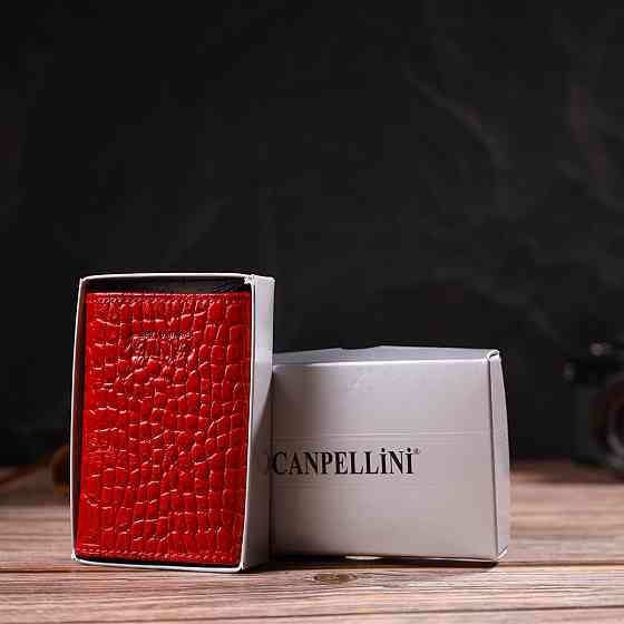 Жіночий картхолдер у три складання з автоматичним механізмом з натуральної шкіри з тисненням під крокодила Червоний (CANPELLINI) Київ