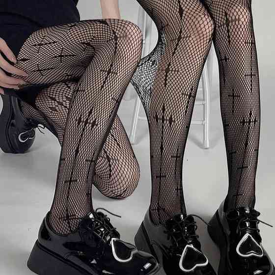 Колготки с крестами в сетку женские one size черный Киев
