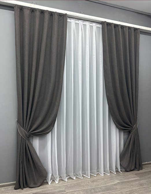 Комплект готовых штор VR-Textil Лен Мешковина № 1140ш Графитовый 150х285 см 2 шт (33-0633) Киев - изображение 3