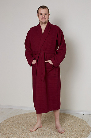 Мужской вафельный халат Ideal Textile длинный бордовый (56860594) L Черновцы - изображение 1