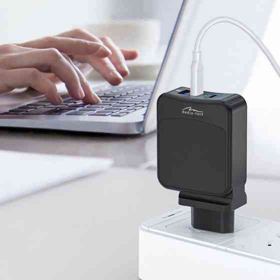 Зарядний пристрій 2xUSB-C PD 65W, USB QC 3.0, чорний Media-Tech (MT6252) Київ