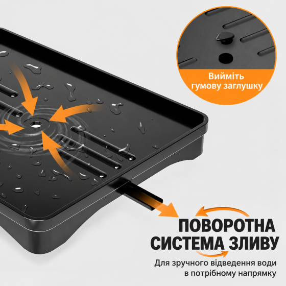 Сушилка для посуды и столовых приборов двухъярусная настольная 42×30,5×33 см,кухонная с поддоном и поворотным сливом 360°, чёрная Каменец-Подольский