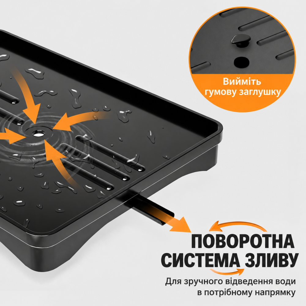 Сушилка для посуды и столовых приборов двухъярусная настольная 42×30,5×33 см,кухонная с поддоном и поворотным сливом 360°, чёрная Каменец-Подольский - изображение 3