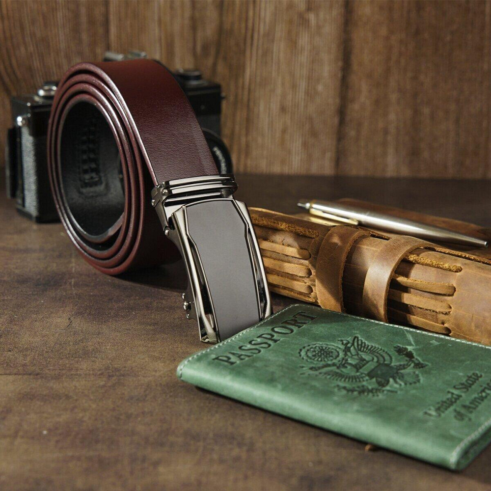 Ремень мужской c матовой вставкой на пряжке Vintage 20278 Коричневый Киев - изображение 7