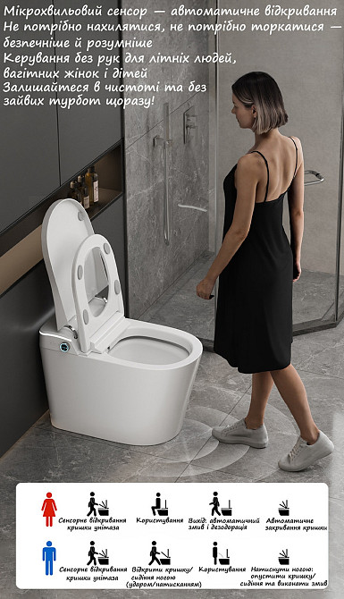 Розумний унітаз-біде (смарт-унітаз) T-9013 з українським голосовим помічником, P-trap 180 (випуск у стіну), підігрів сидіння, Київ - фото 2