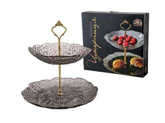 Цукерниця 2х ярусна Агат золотий кант 30088-2 ТМ SNT Київ