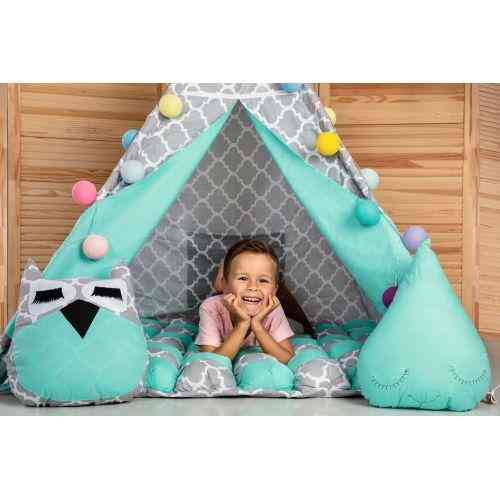 Вігвам Хатка комплект бонбон Сонце Бірюза із сірим з подушками Київ