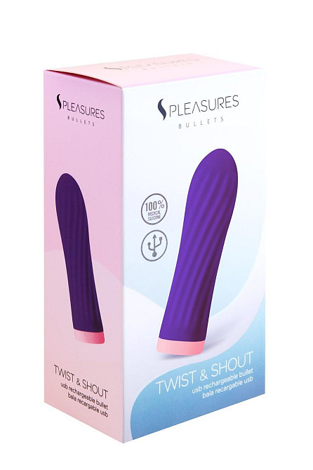 Вібропуля S Pleasures Bullets Twist & Shout Purple, фіолетова, ребриста поверхня, 10 режимів Sex Aura Київ - фото 3