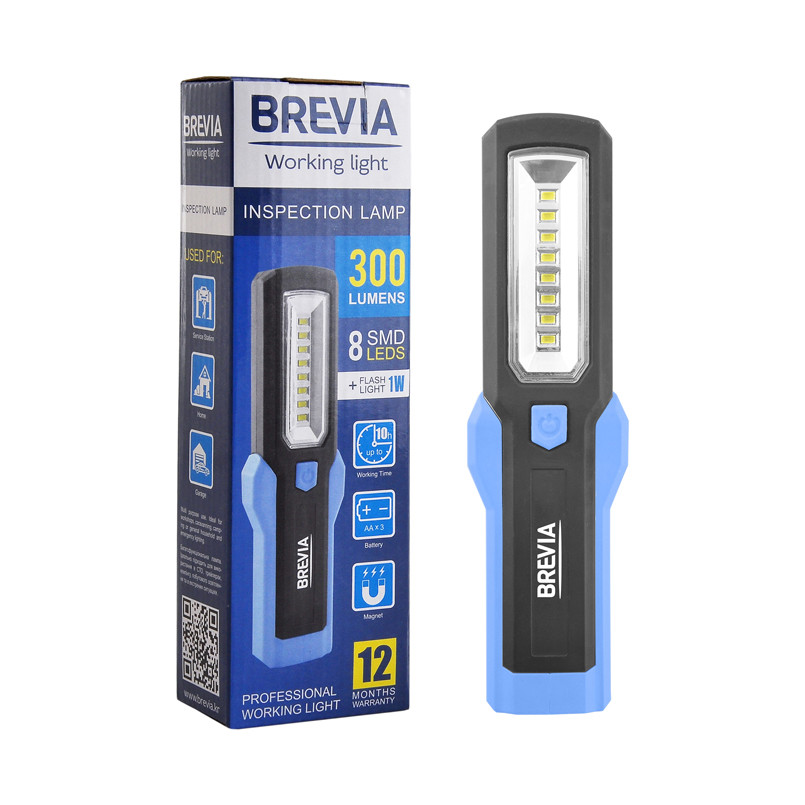 Ліхтар інспекційний Brevia LED 8SMD+1W LED 300lm, 3xAA Львів - фото 1