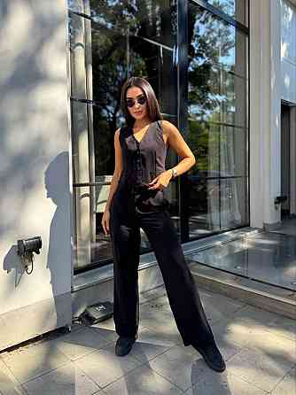 Женский брючный костюм двойка: жилет и брюки турецкая костюмка Черный 2, 42 Одесса