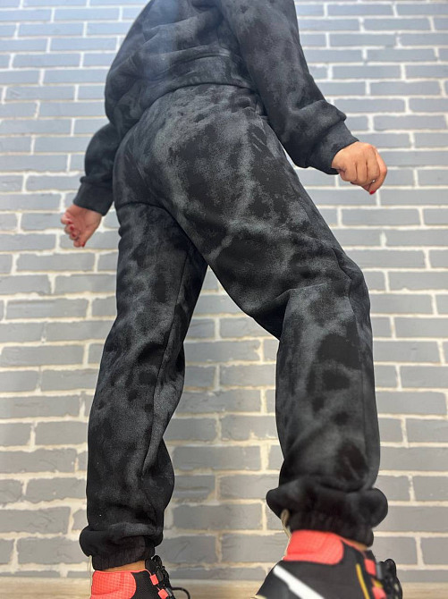 Костюм жіночий Joy One 98596 худі капюшон з джоггерами варений мармуровий утеплений чорний, чорний, L Київ - фото 6