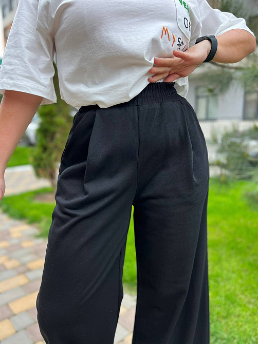 Брюки жіночі A-N 2333 широкі палаццо рівні від стегна талія на резинці щільний трикотаж чорні, чорний, M Київ - фото 7