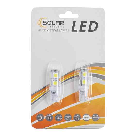 LED автолампа Solar 12V T10 W2.1x9.5d 9SMD 5050 white, 2шт Киев