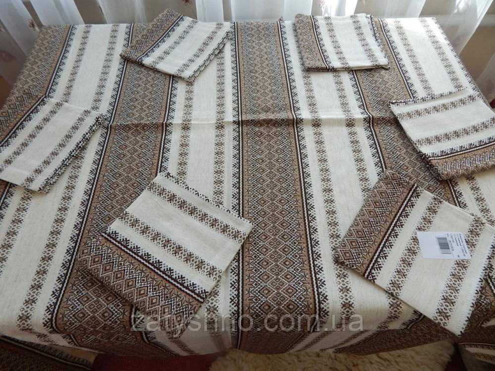 Кавовий комплект скатертини та серветок на льону Київ - фото 3