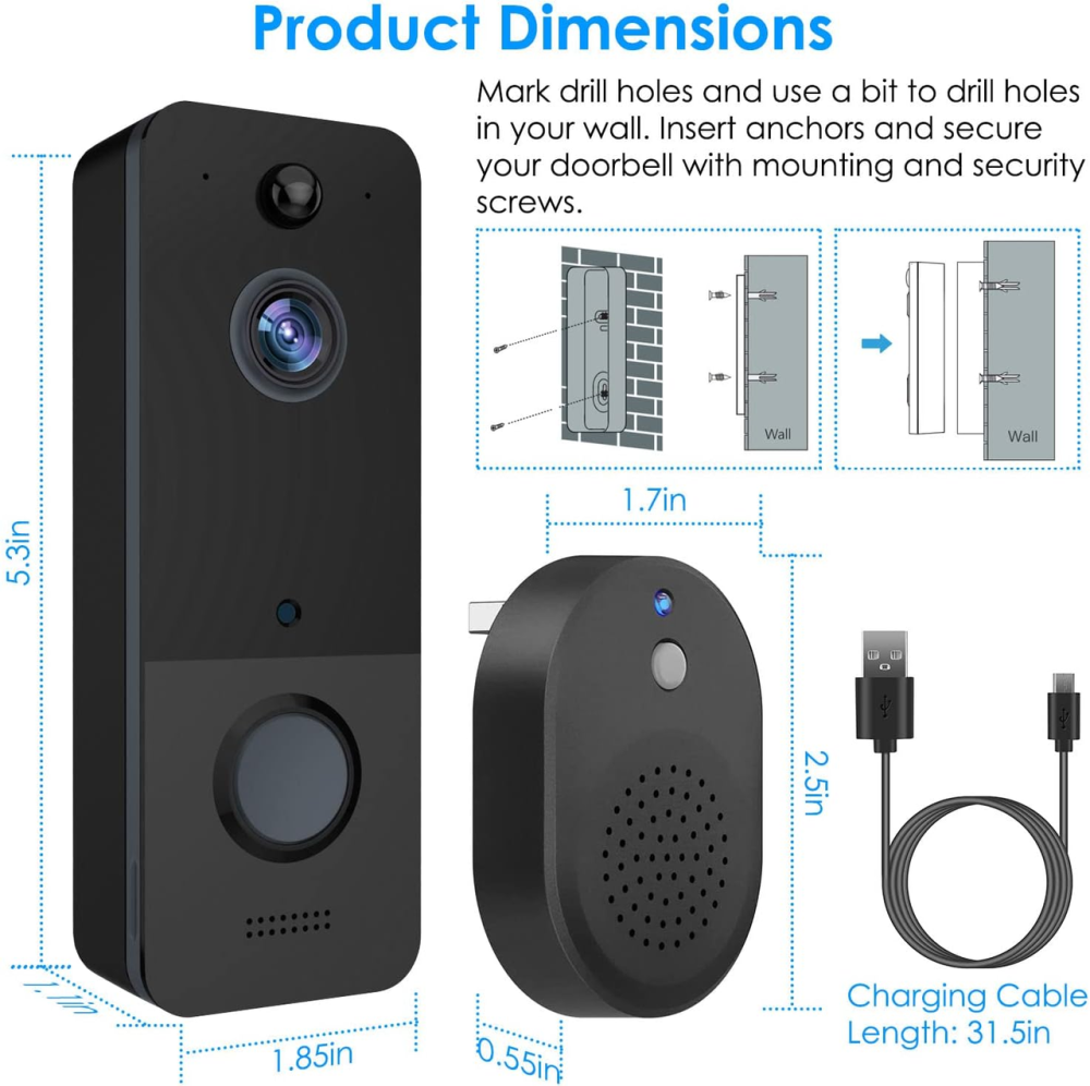 Уценка Смарт-видеозвонок Security T8 Wi-Fi, 720P, ночное видение, PIR датчик движения, беспроводной видеозвонок USB, без аккумулят Киев - изображение 13