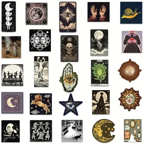 Набор готических наклеек 50 шт – Солнце, Луна, Звезды, черепа и мистические символы Киев