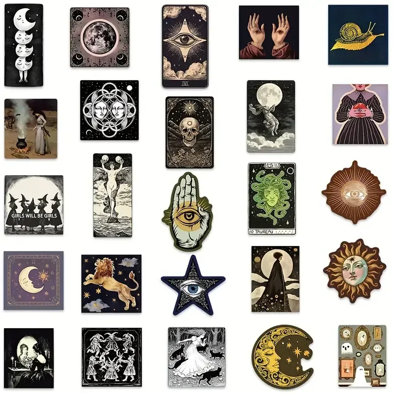 Набір готичних наліпок 50 шт – Сонце, Місяць, Зірки, черепи та містичні символи Київ - фото 5