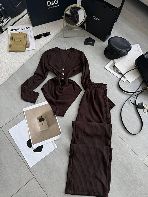 Женский базовый костюм двойка: боди и брюки из ангоры рубчик Одесса - изображение 2