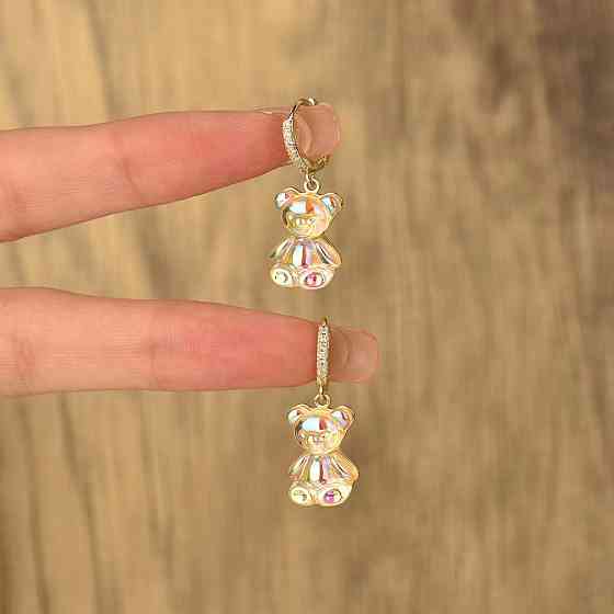 Сережки мишки для детей 27 на 12 мм перламутровый Киев