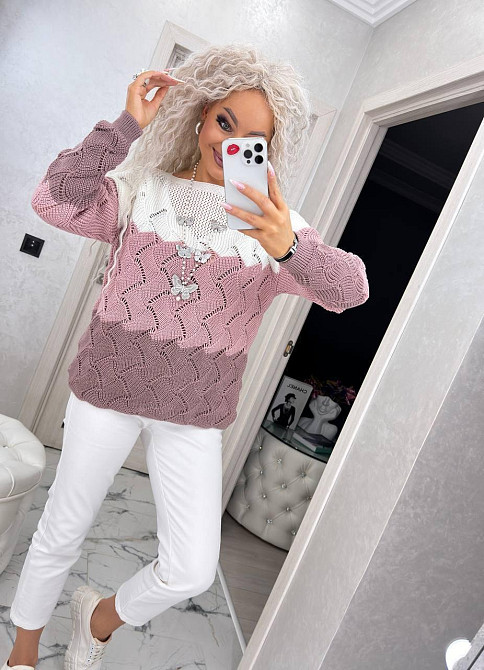 Женский ажурний вязаный свитер трехцветый. 42-52р. Київ - фото 3