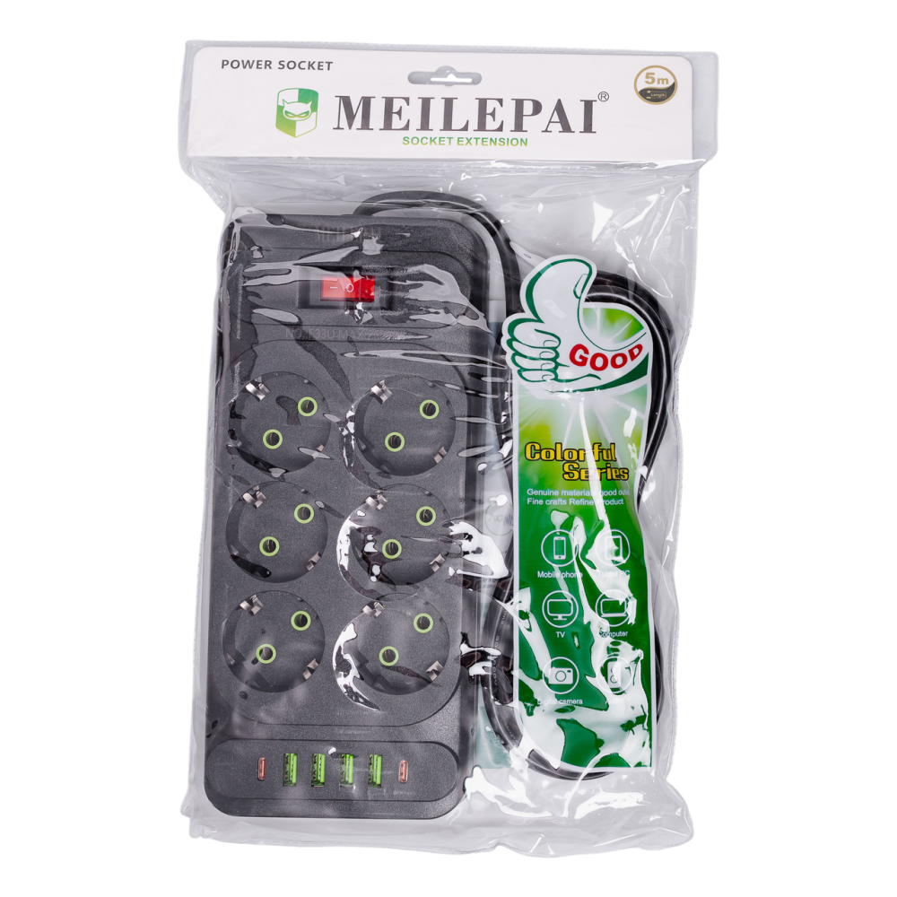 Yiwu Мережевий фільтр подовжувач 5 м на 6 розеток 4 USB 2 Type-C та кнопкою вимкнення HP-5-16 Коломия - фото 7