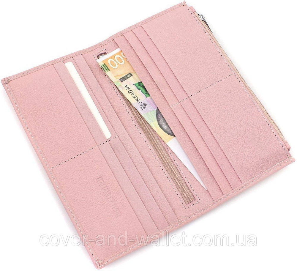 Світло рожевий жіночий тонкий гаманець на магнітах та блискавці ST 006 pink Київ - фото 5