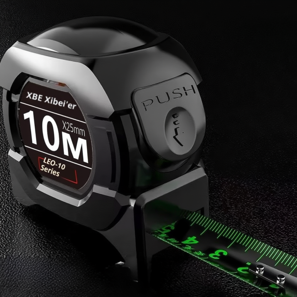 Рулетка строительная измерительная 10м, с метрической светящейся шкалой с автоматическим замком, противоударная черная Каменец-Подольский - изображение 8