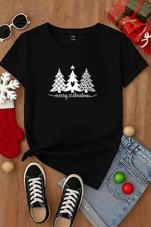 Новорічна футболка унісекс з принтом турецький кулір бавовна Чорний 3, 50/54 Одеса