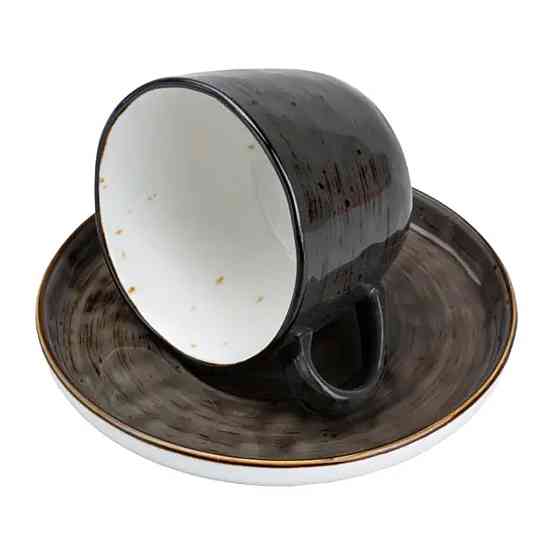 Чашка із блюдцем порцелянова 250 мл для чаю кави Коричнева HP23396 Коломия