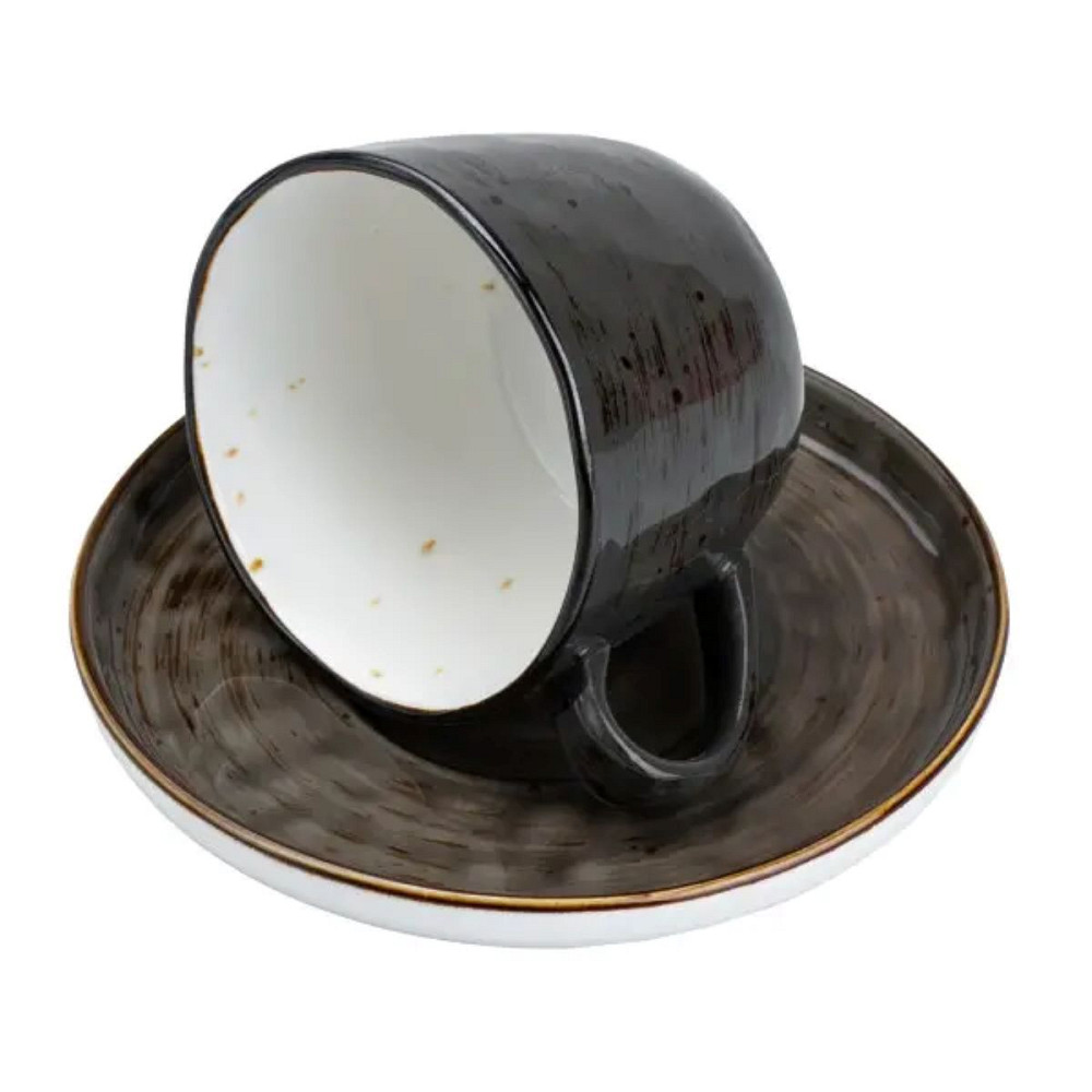 Чашка із блюдцем порцелянова 250 мл для чаю кави Коричнева HP23396 Коломия - фото 2