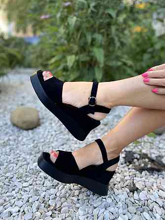 PLPS Босоніжки жіночі чорні PLPS -5 літні, еко-замша / Модні босоніжки на платформі р. 36-40 Коломыя