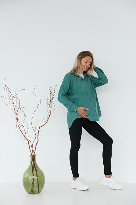 Женская рубашка для беременных стиля oversize из микровельвета Varna размер S-М Lullababe темно-оливковая Кривой Рог - изображение 3