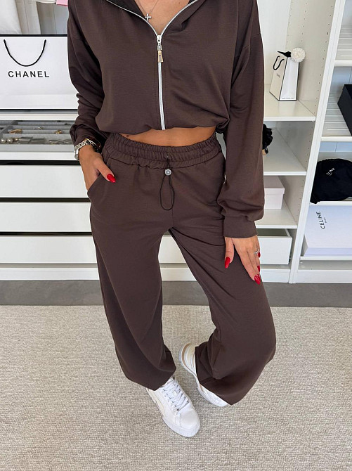 Женский прогулочный костюм двойка: зип худи и штаны двунитка Шоколад, 46/48 Одесса - изображение 1